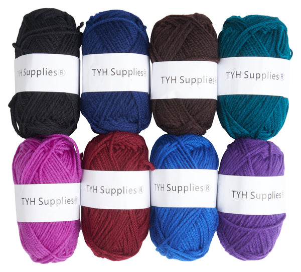 TYH Supplies 8 Skeins Yarn Assorted Colors 32g (70yd) the yarn it is 100% Acrylic (Dark)
