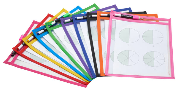TYH Supplies 10-Pack Reusable Dry Erase Pockets 9 x 12 Inches Assorted Neon Colors