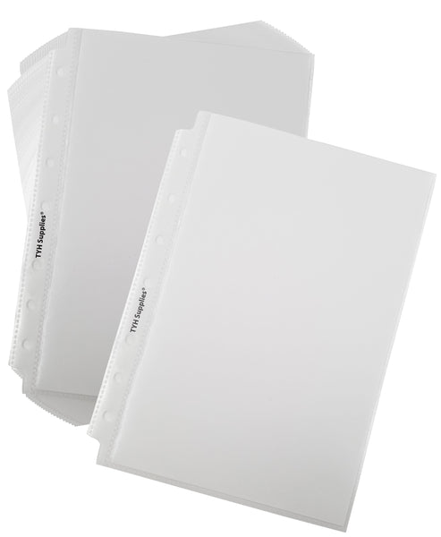 TYH Supplies 100-Pack Economy 7 Hole Half Page Small Non Glare Matte Sheet Protectors Size 5.5 x 8.5 Inches A5 Non Vinyl Acid Free